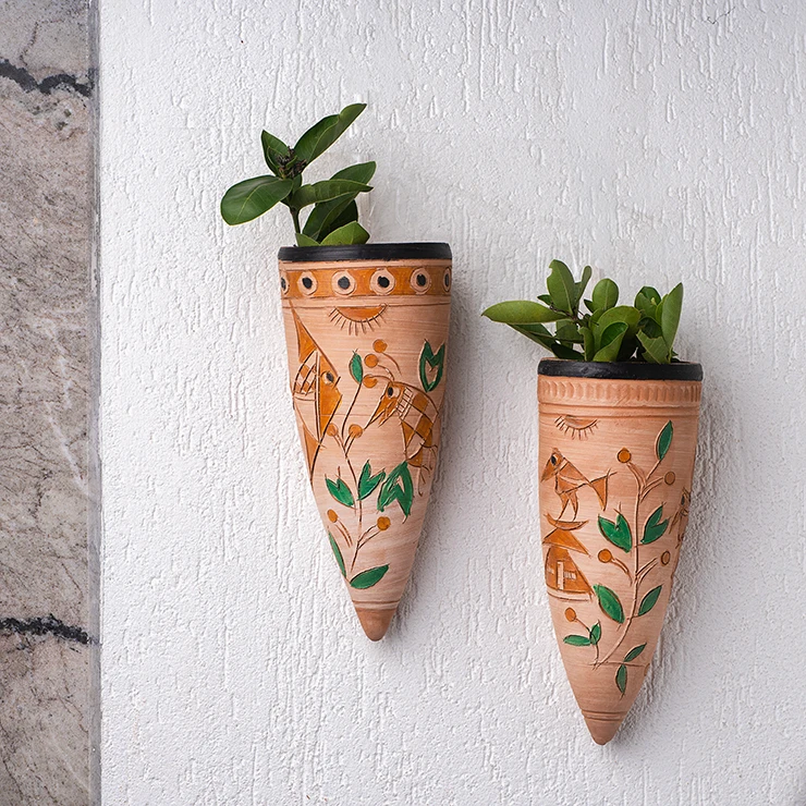 Carved Cone Wall Hanging Flower Vase