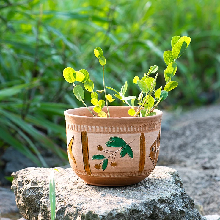 Terracotta Round Fish Flower Pot Small