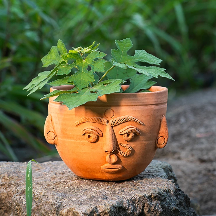 Terracotta Face Flower Pot