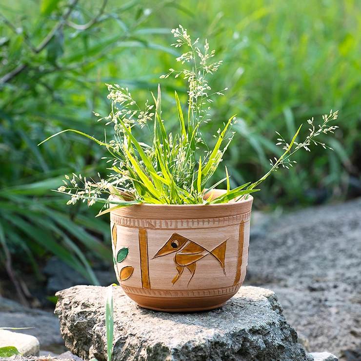 Terracotta Tribal Bird Flower Pot