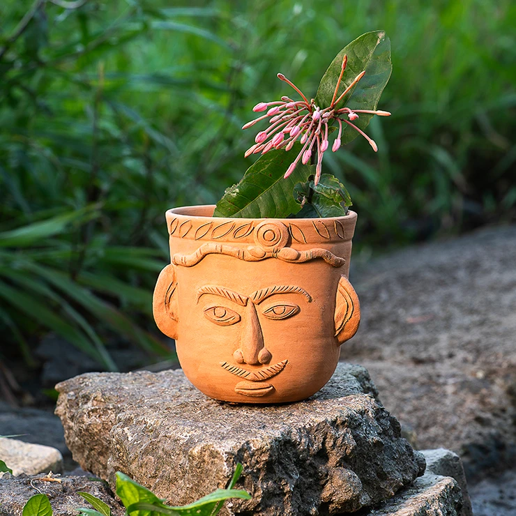 Terracotta Mustache Head Flower Pot